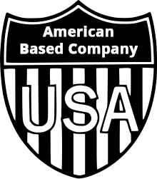 Text: American Based Company on black background.