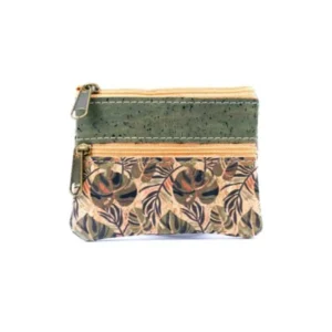 Floral-patterned, dual-zipper small pouch bag.