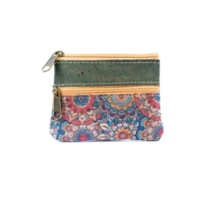 Colorful patterned zippered coin purse.