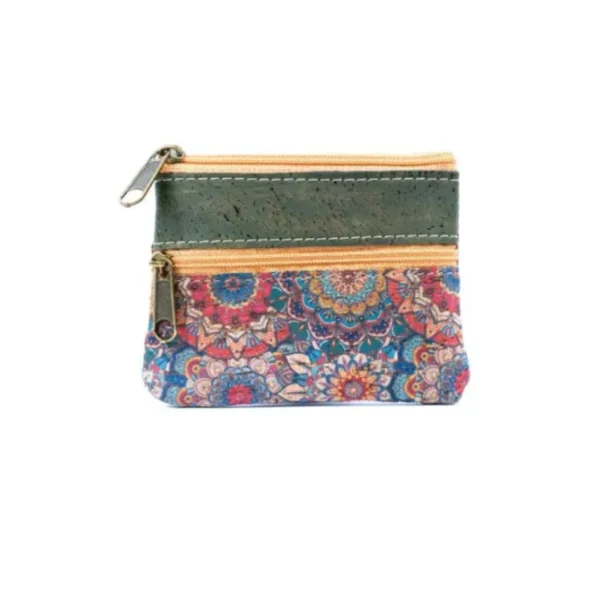 Double Zipper Cork Coin Purse