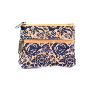 Floral-patterned pouch with zipper and pockets.