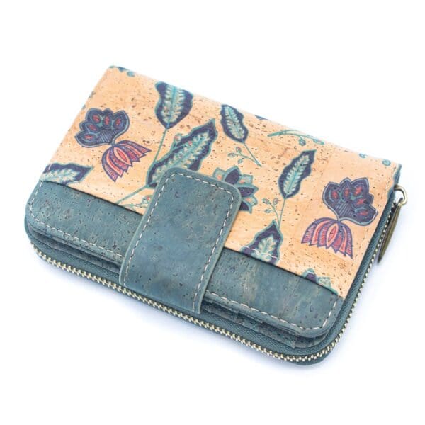 Turquoise Color Ladies Pattern Cork Wallet