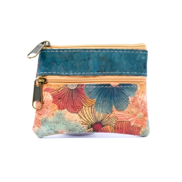 Double Zipper Cork Coin Purse