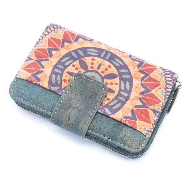Turquoise Color Ladies Pattern Cork Wallet