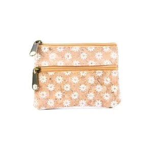 Floral pouch with two zipper compartments.