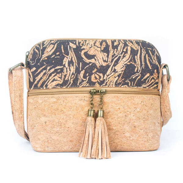 Tassel Zip Pocket Women's Natural Cork Crossbody Bag