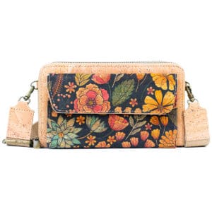 Floral-patterned wallet with detachable strap.