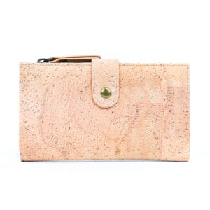 Cork wallet with button closure.