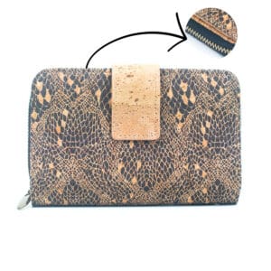 Cork wallet with snake pattern design.