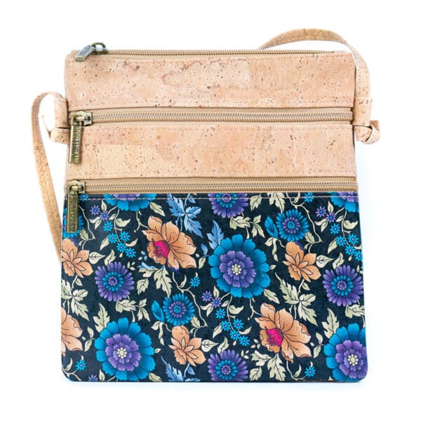 Cork Women's Double Zip Flower print Crossbody Bag