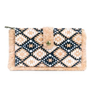 Cork wallet with geometric pattern design.