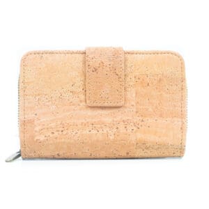 Cork wallet with snap closure.