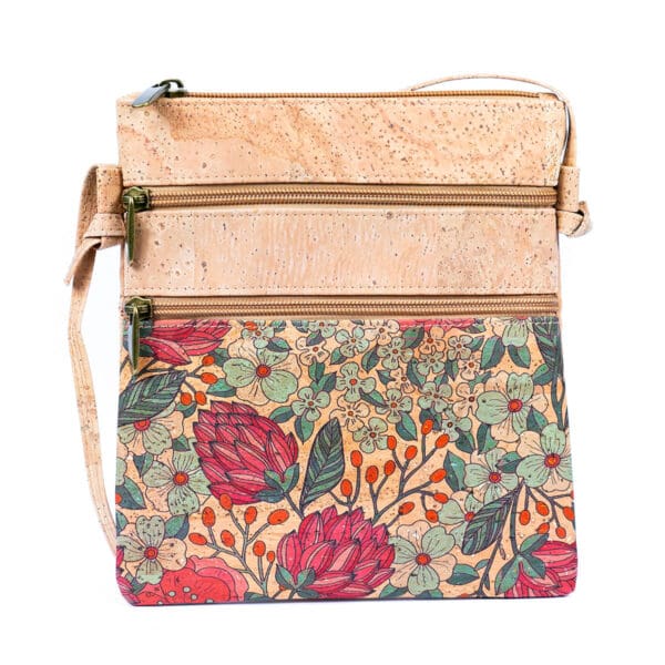 Cork Women's Double Zip Flower print Crossbody Bag