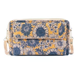 Floral-patterned handbag with sunflowers and daisies.