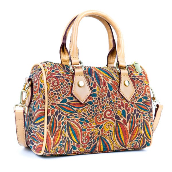 Floral Cork Crossbody Barrel Bag