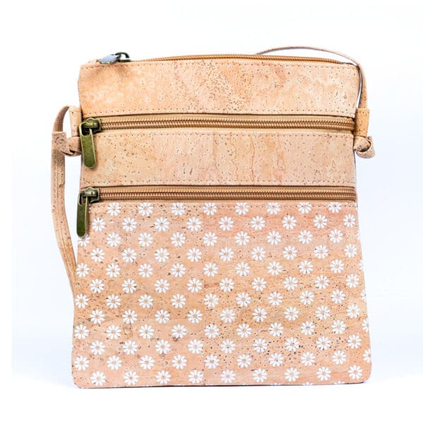 Cork Women's Double Zip Flower print Crossbody Bag