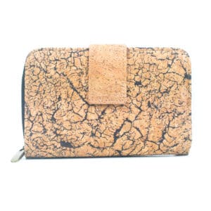 Cork-patterned wallet with clasp, front view.