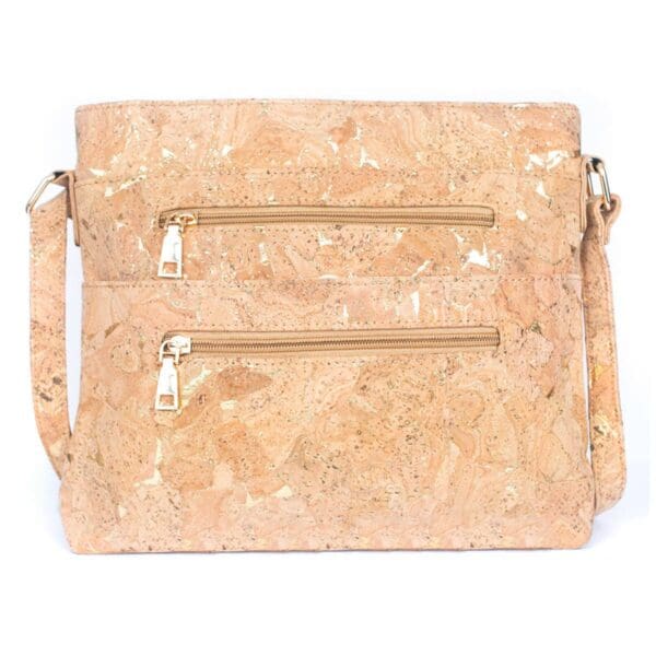 Golden cork fabric zipper handbag crossbody lady bag