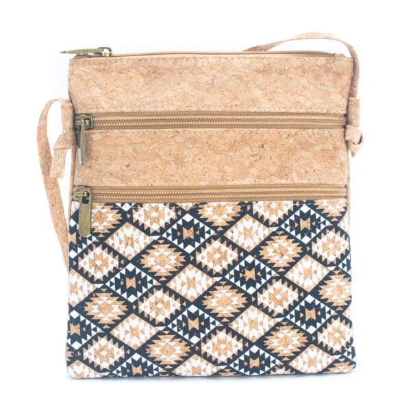 Natural cork Patterned double zipper crossbody