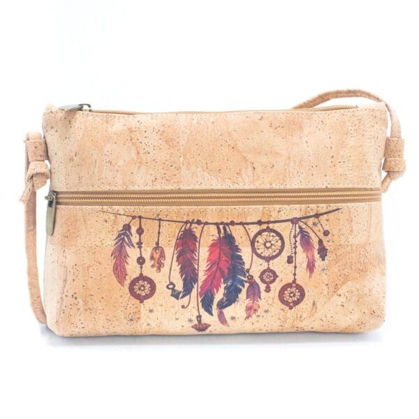 Natural Cork and Printed Design Women's Crossbody Bag