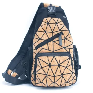 Geometric pattern backpack with adjustable strap.