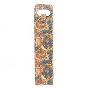 Colorful paisley-patterned wine bottle bag.