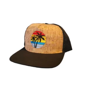 Trucker hat with palm trees design.
