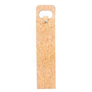 Cork wine bottle carrier with handle.
