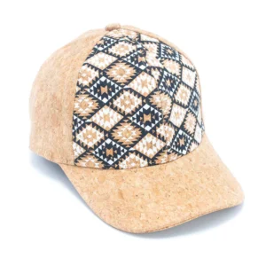 Cork baseball cap with geometric pattern design.