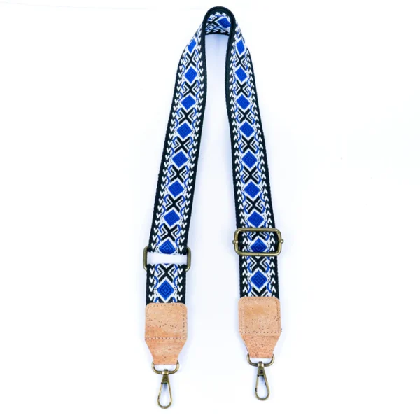 Bohemian Cork-Enhanced Striped Webbing Strap with Antique Bronze Hardware
