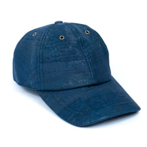 Blue baseball cap with ventilation holes.