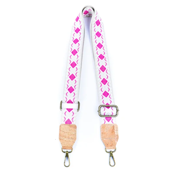 Bohemian Cork-Enhanced Striped Webbing Strap with Antique Bronze Hardware