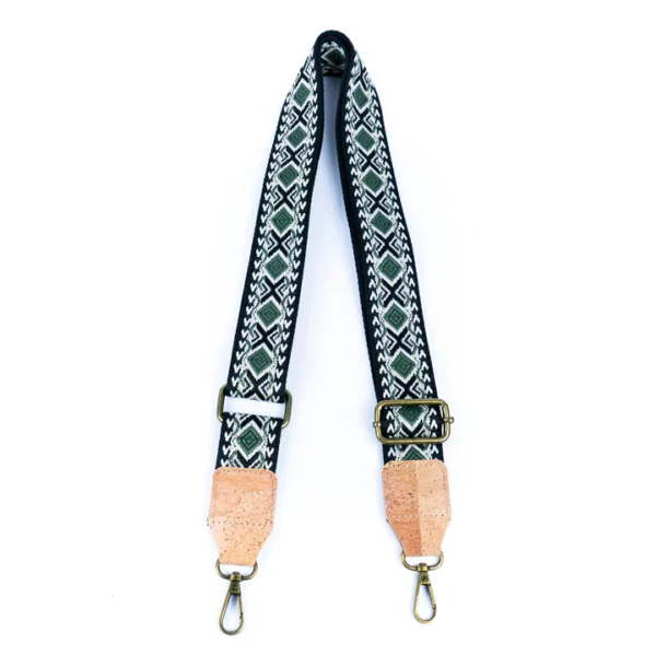 Bohemian Cork-Enhanced Striped Webbing Strap with Antique Bronze Hardware