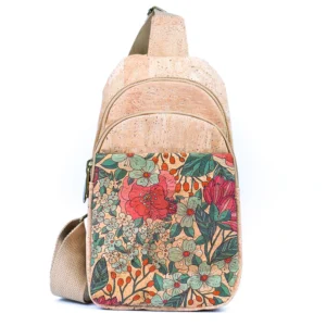 Floral patterned crossbody bag with strap.
