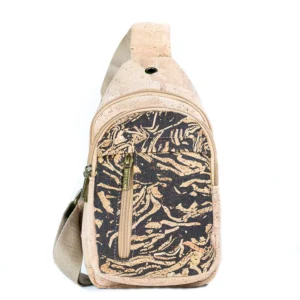Tan patterned crossbody sling bag.