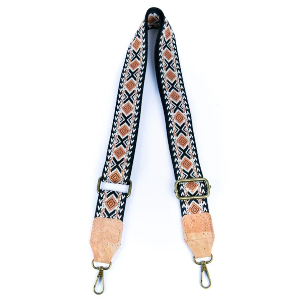 Bohemian Cork-Enhanced Striped Webbing Strap with Antique Bronze Hardware