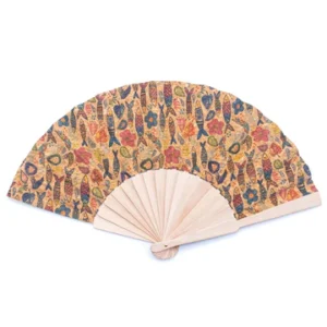 Decorative folding fan with colorful fish pattern.