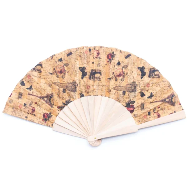 Cork Antique Wooden Folding Hand Fan with Box Accessories