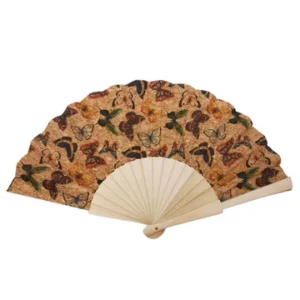 Decorative hand fan with butterfly pattern.