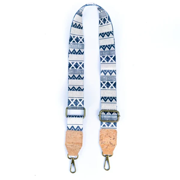 Bohemian Cork-Enhanced Striped Webbing Strap with Antique Bronze Hardware