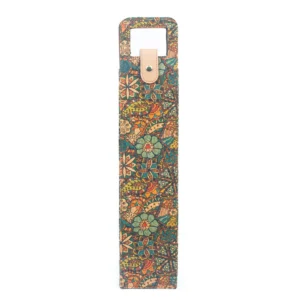 Colorful floral patterned wine bottle holder.
