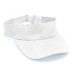 White speckled visor cap on white background.